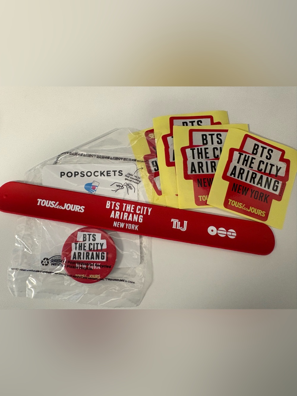BTS The City Arirang NYC TOUS Les Jours Limited Edition Pop Socket Slap Bracelet